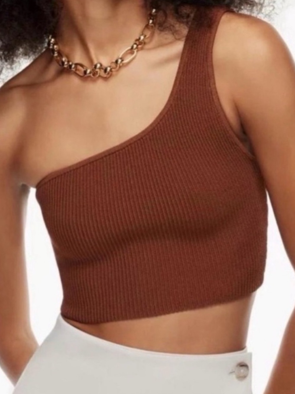 Aritzia Babaton Sculpt Knit One-Shoulder Ribbed Crop Top - Brown